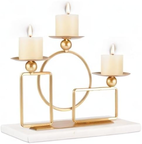 Gold Candle Holders for Pillar Candles with Marble Base 3 Arms Metal Candelabra Candle Holders Gold Home Decoration Elegant Candle Stand for Table Centerpieces,Fireplace,Anniversary