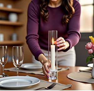 12 Pcs 2.5"W x 14"H Hurricane Glass Candle Holders - Bottomless Glass Hurricane Pillar Candle Holder Open Ended Sleeve Tube Cover for Pillar Candleholders (Metal Candlestick not Included)