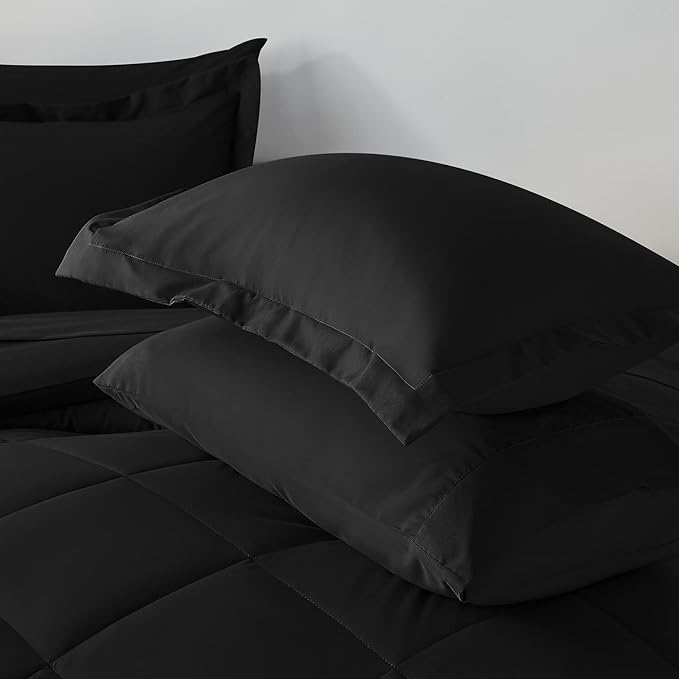 CozyLux Oversized King Comforter Set Black - 7 Pieces Bed in a Bag Comforter Set with Sheets, Luxury Soft Bed Set All Seasons, Bedding Set with Down Alternative Comforter, Sheets, Pillowcases & Shams