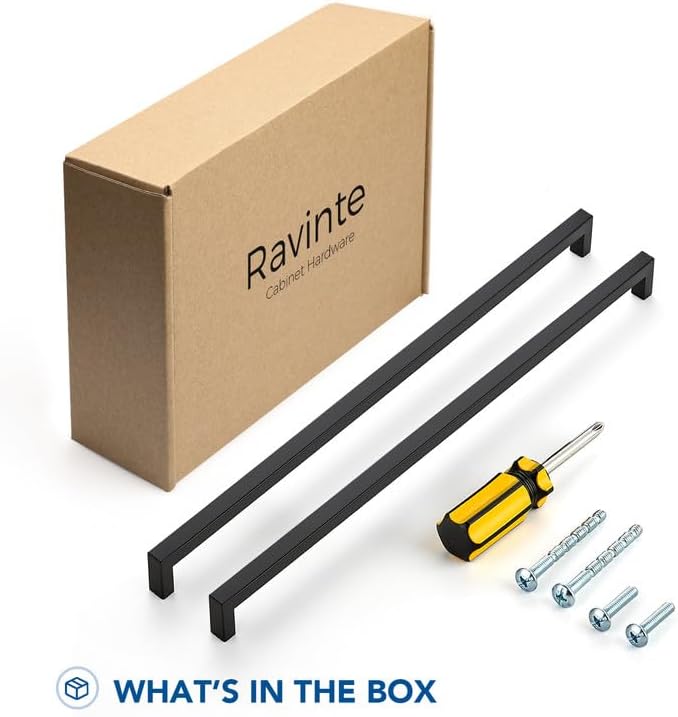 Ravinte 3 Pack Black Cabinet Pulls 18 Inch Square Kitchen Cabinet Handles Matte Black Kitchen Hardware for Drawer Pulls Drawer Handles Come with Screwdriver