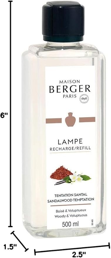 MAISON BERGER - Sandalwood Temptation Lampe Berger Fragrance Refill for Home Fragrance Oil Diffuser - 16.9 Fluid Ounces - 500 milliliters
