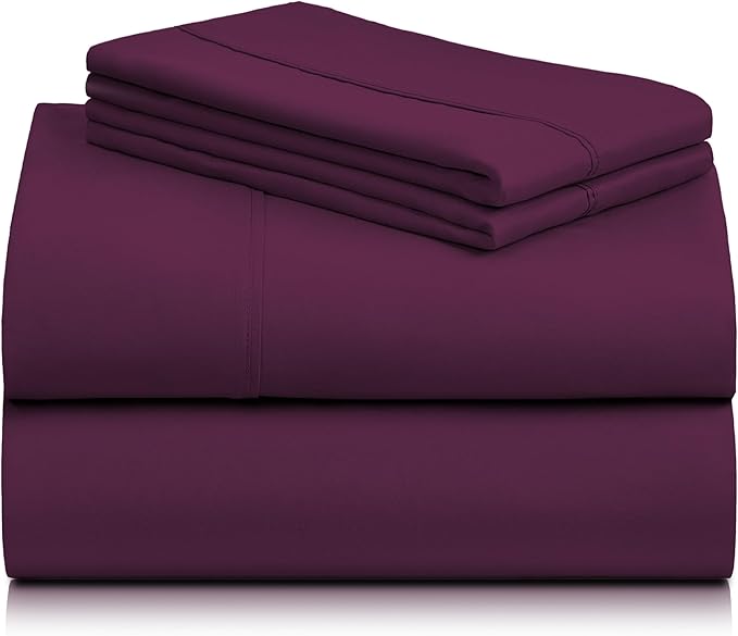 LuxClub 4 PC King Sheet Set, Breathable Luxury Bed Sheets, Deep Pockets Wrinkle Free Cooling Bed Sheets Machine Washable Hotel Bedding Silky Soft - Eggplant King