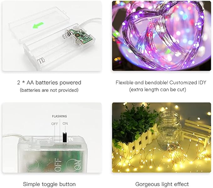String Lights, Waterproof LED String Lights,2 Pack 20ft 60 LED Festival Decorations Crafting Battery Powered Copper Wire Starry Fairy Lights (Multicolor)