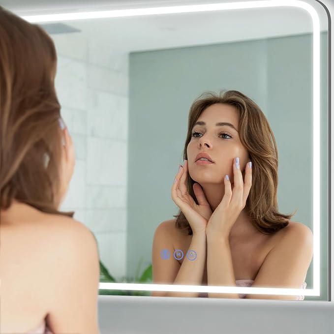 LED Bathroom Mirror, 48"x 36" LED Mirror with Lights for Bathroom, Lighted Vanity Mirrors for Wall, Anti-Fog, Dimmable, Tempered Glass, Memory Function, 3 Colors, Safe Use (White)