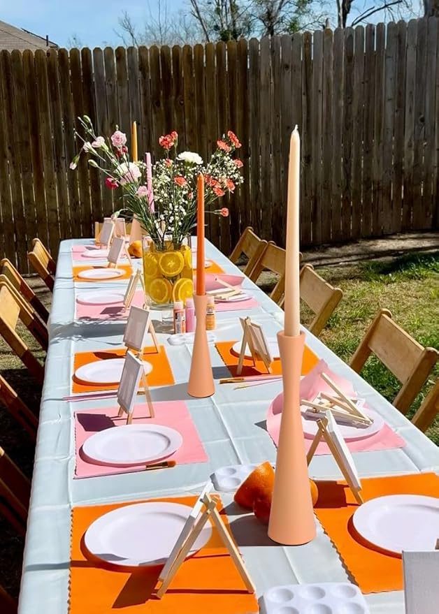 Vixdonos Taper Candle Holders Metal Candlestick Holders Set of 3 Table Mantel Decorative Candle Stand for Dinning,Party,Wedding,Home Decor(Pink Orange)