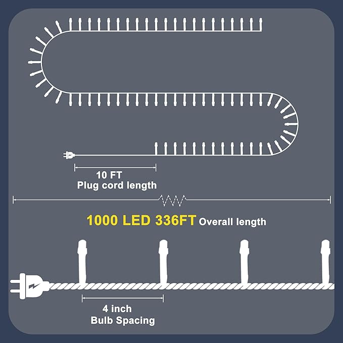 RPGT Christmas Light 1000 LEDs 336ft Green Cable Wire Fairy String Tree Twinkle Lights IP44 Waterproof 12 Modes for Christmas Party, Halloween, Outdoor, Garden, Wedding, Home Decoration (Purple)