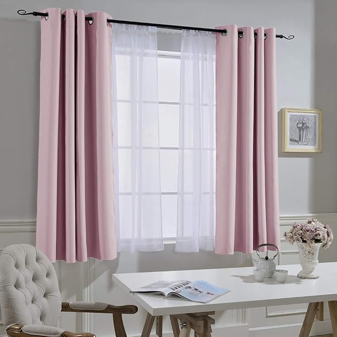 NICETOWN Room Darkening Curtain Panels 66 - Window Treatment Energy Saving Thermal Insulated Solid Grommet Room Darkening Drapes for Living Room (Baby Pink, 1 Pair, 66 by 66-Inch)
