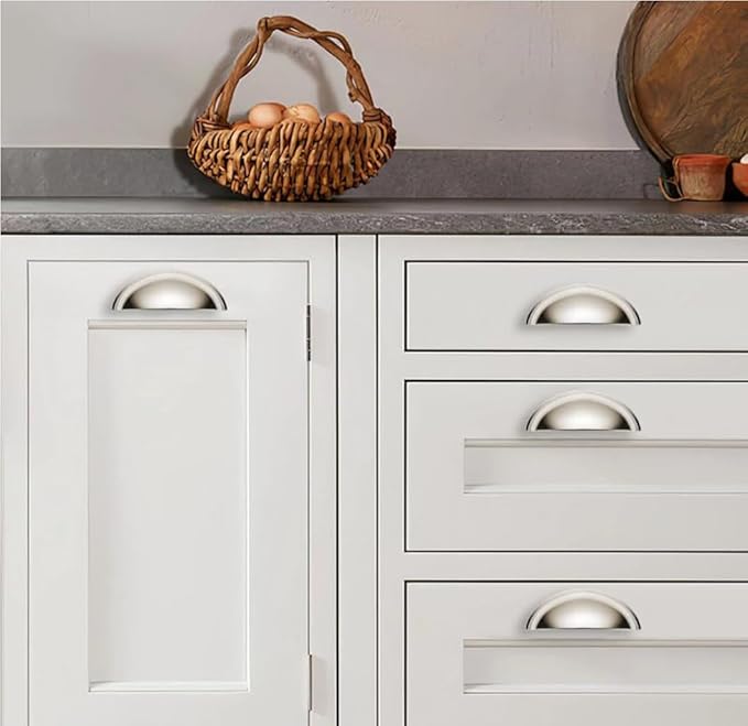 khtumeware 5 Pack 3-3/4" Drawer Pulls Polished Nickel Cabinet Cup Pulls Kitchen Hardware Cabinet Handles Drawer Handles Knobs 3-3/4 inch Hole Center