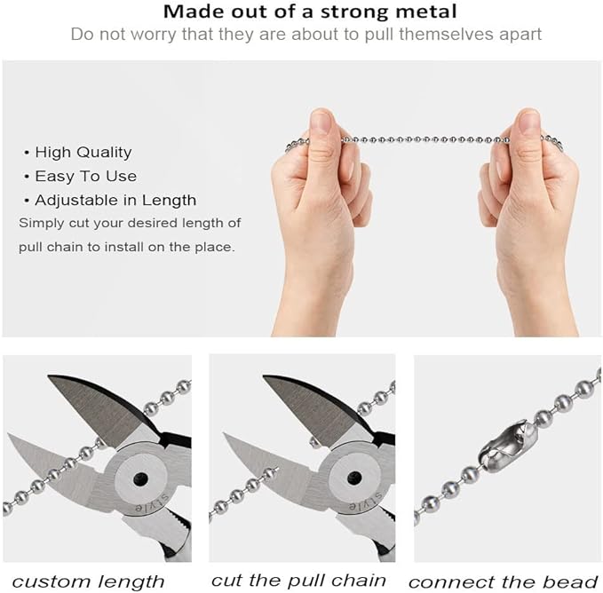 Ceiling Fan Pull Chain 12 inch Wooden Pull Chain Extension Fan Chain Extender Ceiling Fan Pulls Ornament with Ball Fan Chain Connector for Ceiling Fan Light, 1PCS (White Wood)