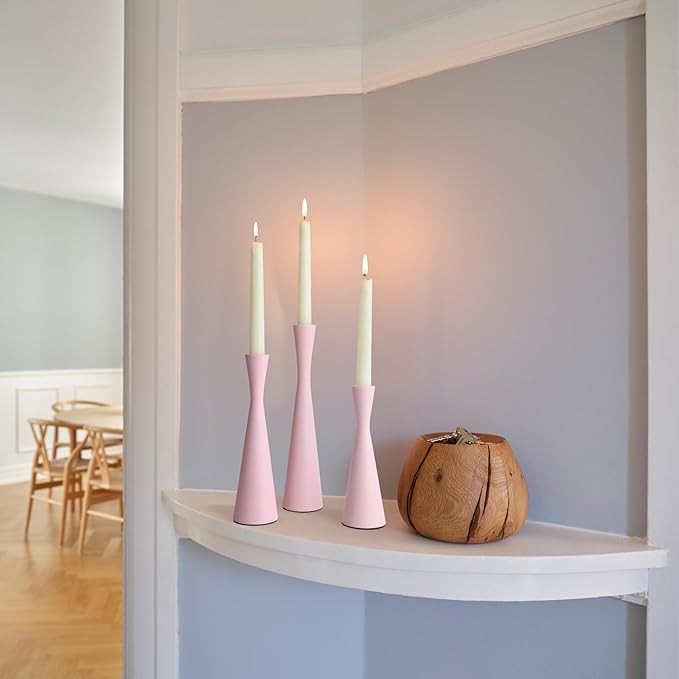 Vixdonos Taper Candle Holders Metal Candlestick Holders Set of 3 Table Mantel Decorative Candle Stand for Dinning,Party,Wedding,Home Decor(Pink)