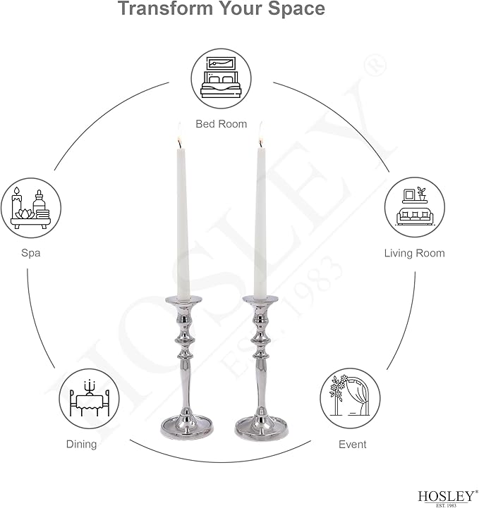 Hosley Set of 2 Silver Finish Taper Candle Holder 8" High. Ideal Gift and Use for Weddings, Party, Spa or Aromatherapy W1