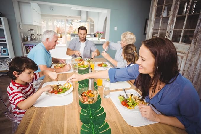 RECUTMS Artificial Tropical Palm Leaves 72Pcs 7 Kinds Green Gold Fake Monstera Leaf with Stem for Safari Jungle Hawaiian Luau Beach Baby Shower Wedding Birthday Party Table Summer Spring Decoration