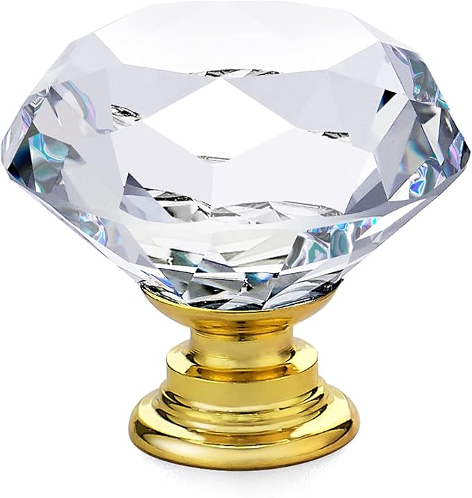 Ravinte 20 Pack Crystal Drawer Knobs - Glass Cabinet Knobs, Diamond Shaped, 30 mm with Gold Base