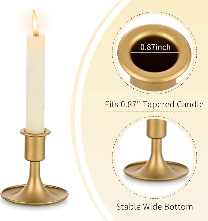 Candlestick Holders Taper Candle Holders, Romadedi Gold Candle Stick Candle Holder for Table Centerpiece, Wedding Reception, Festive Christmas Mantel Decoration or Home Decor, Set of 2