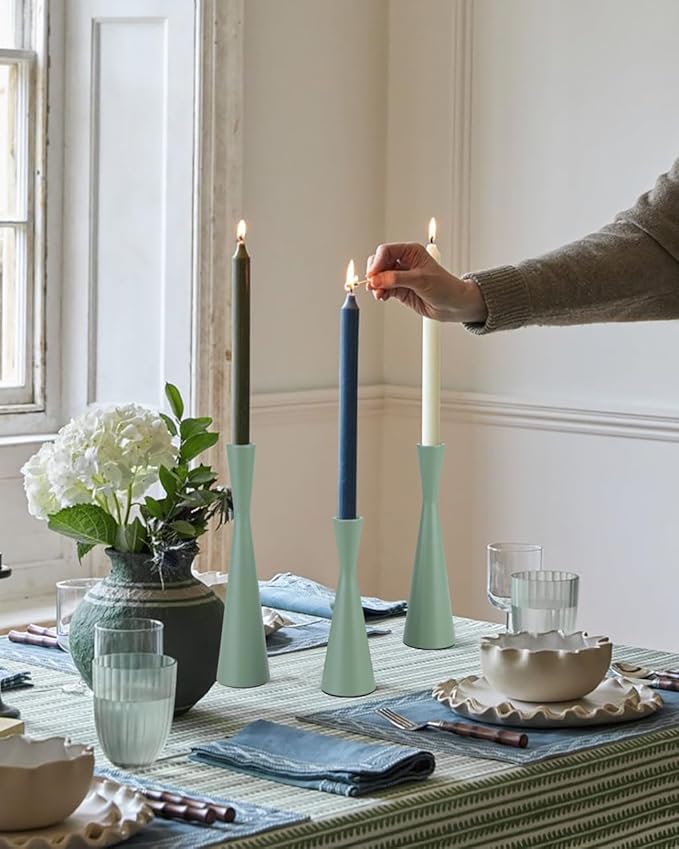 Vixdonos Taper Candle Holders Metal Candlestick Holders Set of 3 Table Mantel Decorative Candle Stand for Dinning,Party,Wedding,Home Decor(Green)