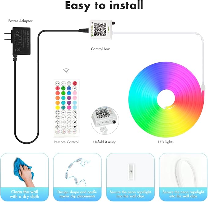 Neon Rope Lights, JIAMEI 19.6FT RGB LED Strip Lights, App Control, IR Remote, Music Syncing, Outdoor IP67 Waterproof, Flexible Strip Cuttable for BedHead,Underbed,Ceiling,Background Wall