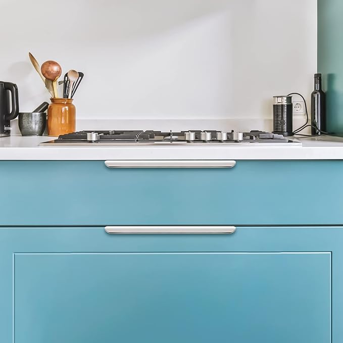 Ravinte Hardware 6 Pack Silver Cabinet Handles, 11.8 Inch (300mm) Finger Edge Pulls, 8.8 Inch Hole Center, Finger Pulls for Cabinets