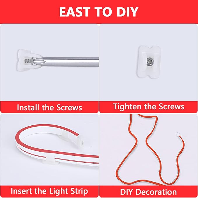 Lamomo LED Neon Lights, 16.4ft Red LED Strip Light, 12V 0.39in/Cut Silicone Waterproof Neon Rope Light, DIY Neon Sign for Bedroom Indoor Outdoor Decoration(Power Adapter not Included)