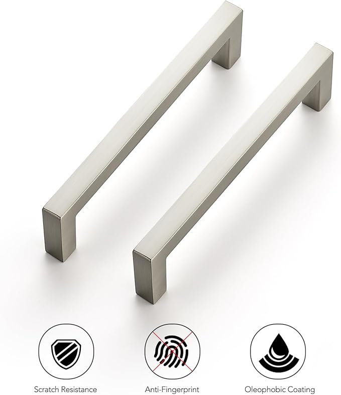 Ravinte 15 Pack Solid 4 Inch Center to Center Slim Square Bar Drawer Handles Kitchen Cabinet Handles Brushed Nickel Drawer Pulls Kitchen Cabinet Hardware Kitchen Handles Cabinet Pulls