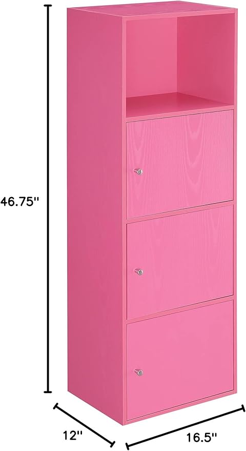 Convenience Concepts Xtra Storage Three-Door Cabinet with Shelf in Pink Wood Finish