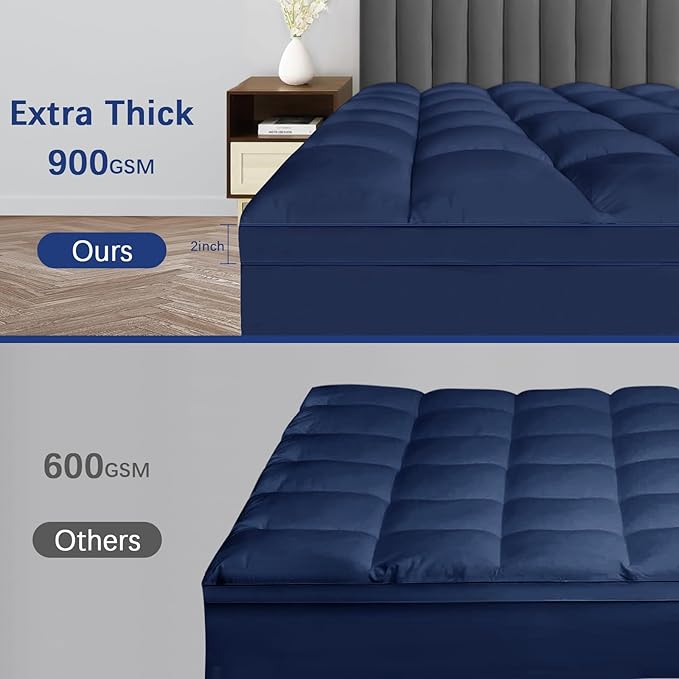 CYMULA California King Mattress Topper, Cooling Mattress Pad Cover, Extra Thick Pillow Top Mattress Topper with 8-21 Inch Elasticated Deep Pockets, Plush Down Alternative Fill Mattress Protector