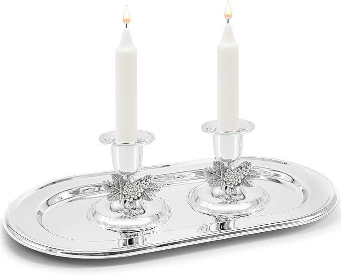 The Dreidel Company Shabbat Candlesticks Candle Holders Silver Plated, 2 Candlesticks Set (24 Sets)