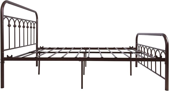 YALAXON Vintage Sturdy Full Size Metal Bed Frame with Headboard and Footboard Basic Bed Frame No Box Spring Needed,Antique Brown