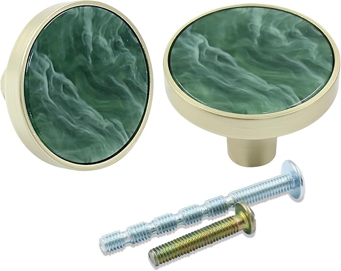 6 Pcs Gold Knobs for Dresser Drawers, Round Dresser Cabinet Knobs Pulls for Kitchen Cabinet Cupboard Door Furniture Decorative, Green