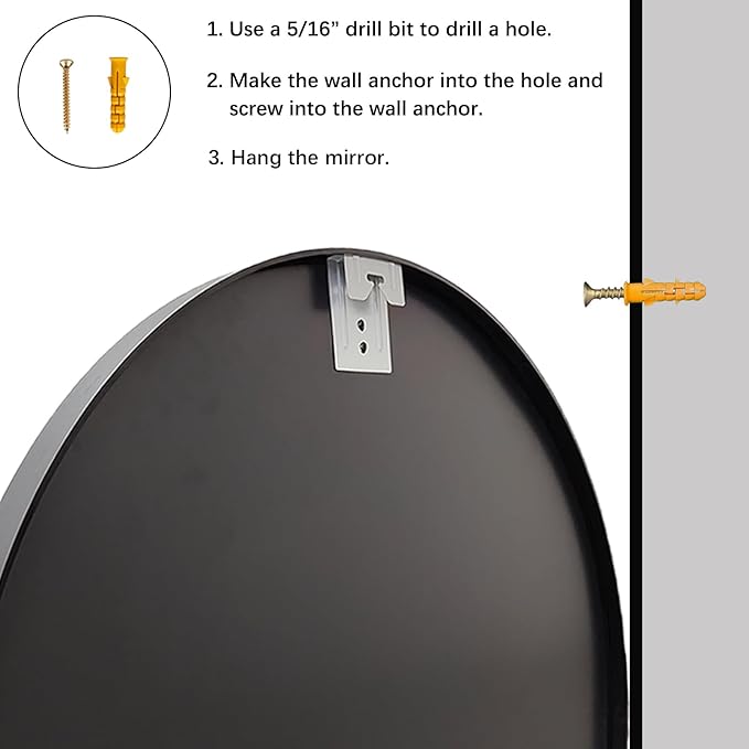 Round Mirror 22 inch, Black Circle Mirror, Round Wall Mirrors Metal Frame, Circle Mirrors for Living Room, Bathroom, Wall, Entryway, Rustic.