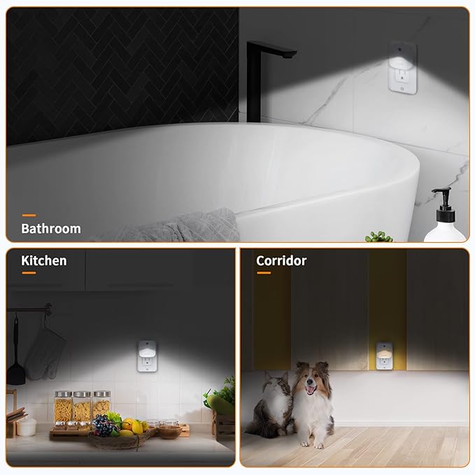 LED Night Lights Plug into Wall with Dusk-to-Dawn Sensor, Automatically Turn on and Off,Night Light for Kids,Bedroom,Bathroom,Stairs,Warm White, 6 Packs