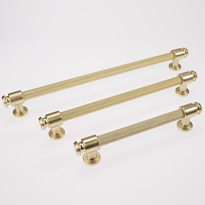 10 Pack 10 inch(254mm) Brushed Brass Kitchen Cabinet Handles Knurled Cabinet Pulls Gold Drawer Pulls Kitchen Cabinet Hardware Kitchen Handles Drawer Pulls Dresser Handles