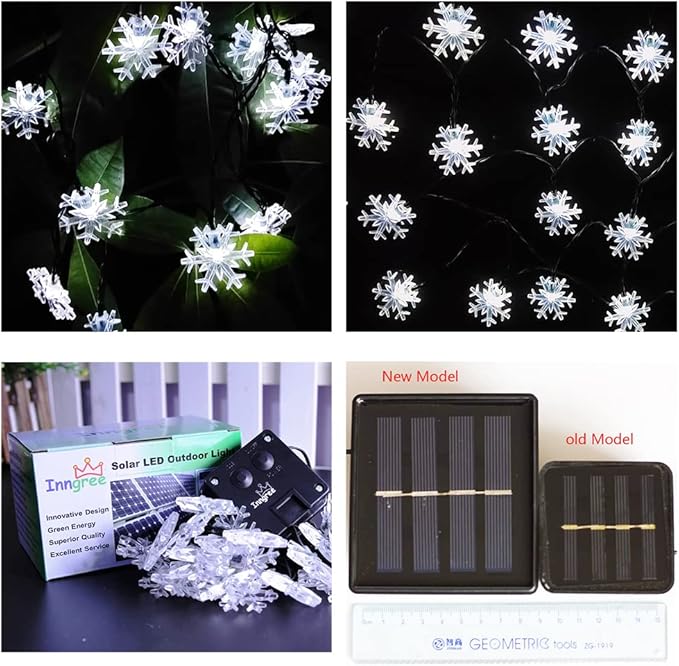 Solar Christmas Snowflake String Lights 36ft 60 LED 8 Modes Solar Fairy Outdoor Waterproof Powered String Lights for Garden Patio Yard Home Christmas Tree Parties(White-Snowflake-60LED)