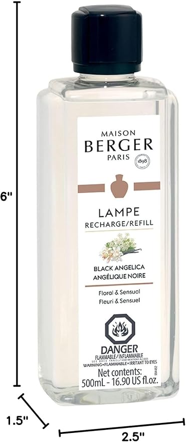 Maison Berger - Black Angelica - Lampe Berger Fragrance Refill Oil for Home Diffusers - Luxury Air Freshener with Bergamot, Tuberose & Vanilla Notes - 16.9 Fl Oz (500ml)