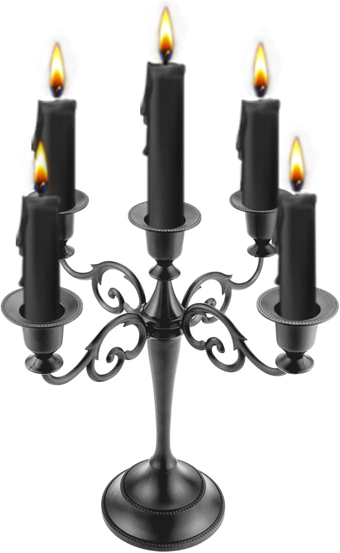 Metal Candle Holders 5 Wicks Black Candle Holders for Candlesticks Taper Candles(10.6 inch Tall Candelabra, for 1/2-1 inch Pillar Candles Diameter Each),Candle Stand Decoration