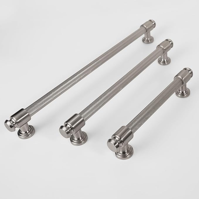 6 Pack 12-3/5 inch(320mm) Brushed Satin Nickel Kitchen Cabinet Handles Knurled Cabinet Pulls Silver Drawer Pulls Kitchen Cabinet Hardware Dresser Handles