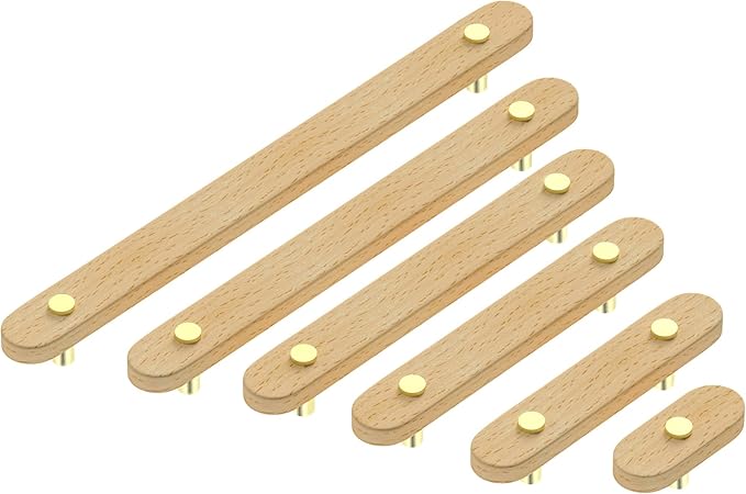 Wooden Drawer Pulls,6-Pack Beech Wood Drawer Handles 6.3in,Suitable for Kitchen, Living Room, Bedroom, Bathroom and Other Scenes,Gold