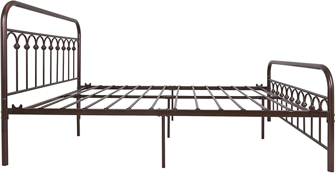 YALAXON Vintage Sturdy Queen Size Metal Bed Frame with Headboard and Footboard Basic Bed Frame No Box Spring Needed,Antique Brown.