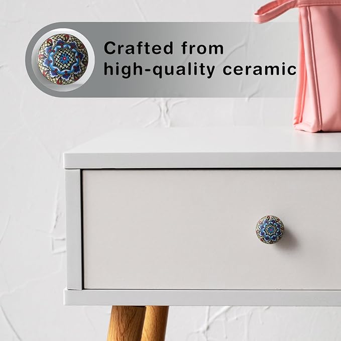 Handmade Black and Blue Abstract Ceramic Stone Cabinet Knobs,Vintage Decorative Drawer Pulls for Trendy Cabinets,Modern Dressers & Cupboards, Knobs for Kitchen & Furniture-Set of 6