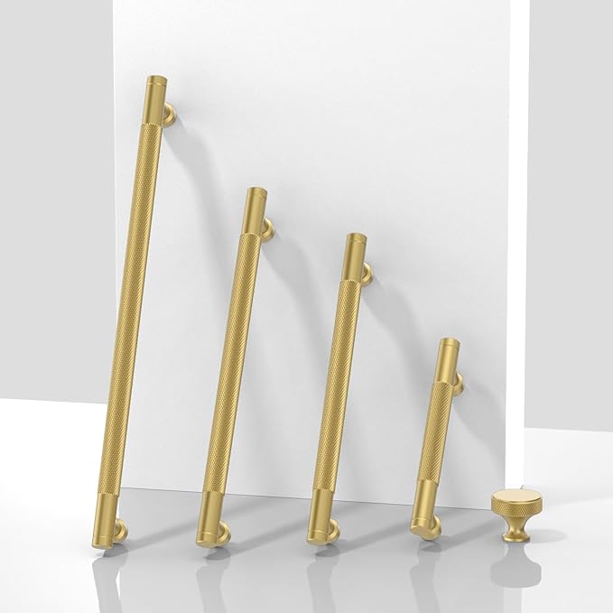 10 Pack Brushed Gold Knurled Cabinet Pulls 10 Inch(254mm) Kitchen Cabinet Handles Solid Zinc Alloy Cabinet Hardware Drawer Pulls