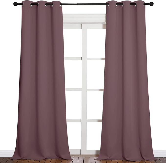 NICETOWN Patio Glass Door Blackout Curtains for Bedroom/Living Room, Dry Rose, 42 inches Wide x 95 inches Long, 1 Pair, Privacy Panel Drapes for Dining Room and Guest Room