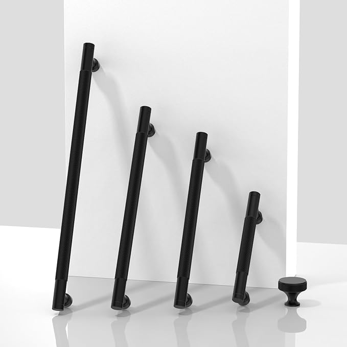 10 Pack Matte Black Knurled Cabinet Pulls 6.3 Inch(160mm) Kitchen Cabinet Handles Solid Zinc Alloy Cabinet Hardware Drawer Pulls