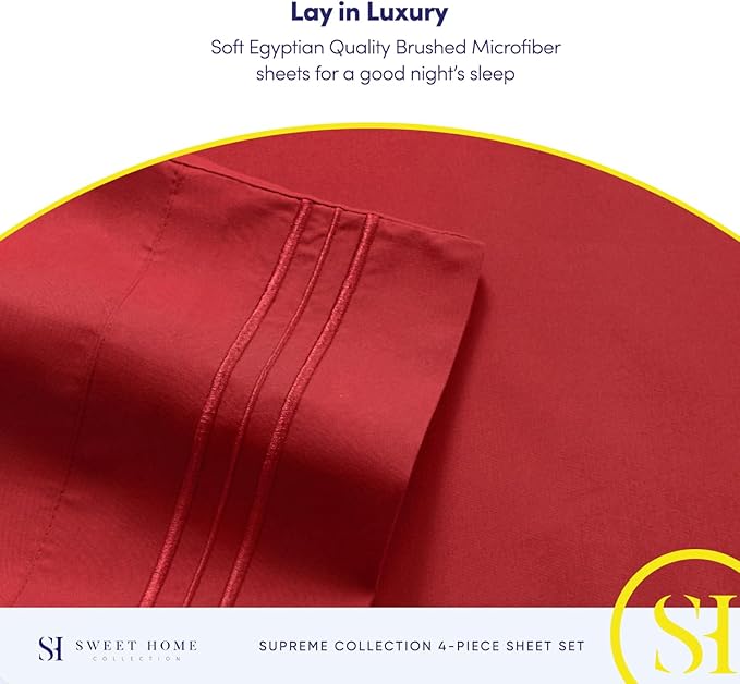 Full Size Sheet Sets - Breathable Luxury Sheets with Full Elastic & Secure Corner Straps Built In - 1800 Supreme Collection Extra Soft Deep Pocket Bedding Set, Sheet Set, Full, Red