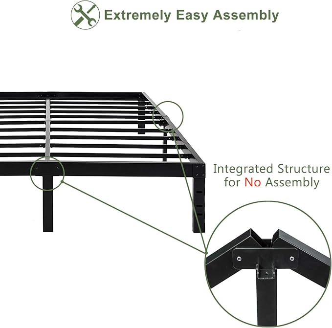45MinST 14 Inch Reinforced Platform Bed Frame/3500lbs Heavy Duty/Easy Assembly Mattress Foundation/Steel Slat/Noise Free/No Box Spring Needed, King