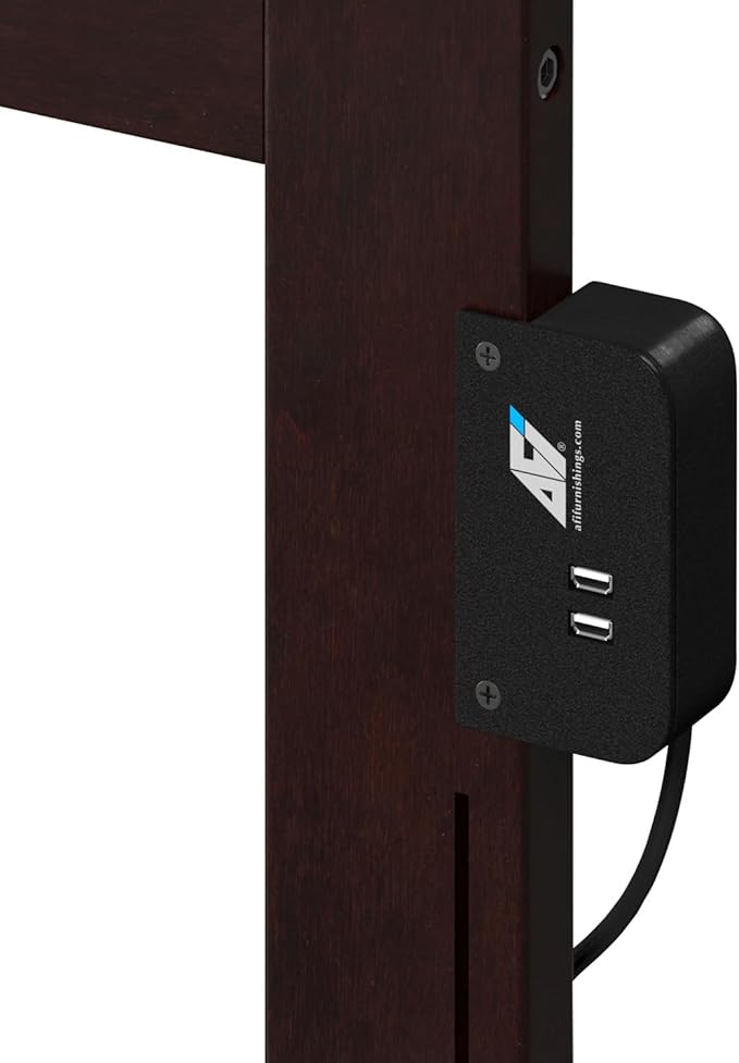 AFI, Madison Full Solid Wood Panel Headboard with Attachable Charger, Espresso