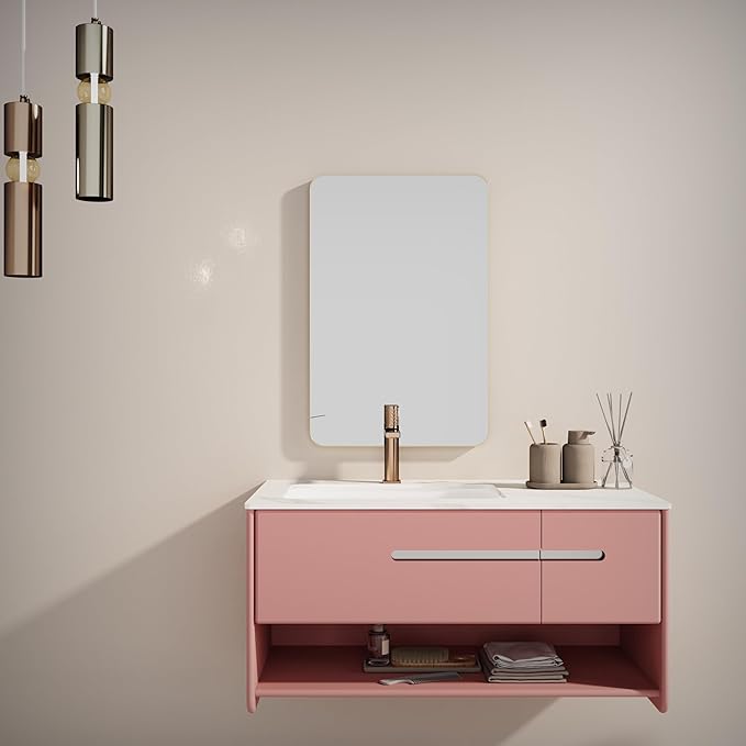 VocalStar Gold Bathroom Mirror for Wall, 24 x 36 Inch Metal Framed Rounded Rectangle Vanity Mirror Modern Farmhouse, 1/4-inch Shatterproof Glass | Ultra-Flush Hanging