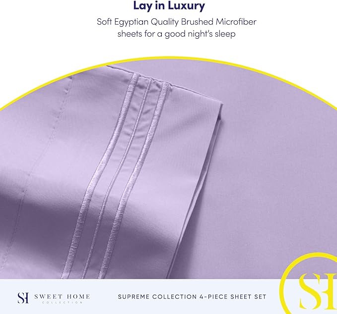 Twin Sheets - Breathable Luxury Sheets with Full Elastic & Secure Corner Straps Built In - 1800 Supreme Collection Extra Soft Deep Pocket Bedding Set, Sheet Set, Twin, Lavender