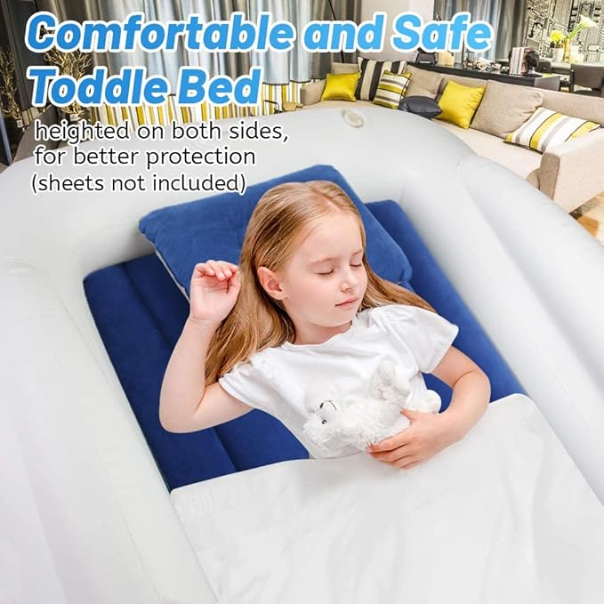 Toddler Travel Bed, Portable Inflatable Toddler Bed | Kids Air Mattress | Kids Travel Bed Blow Up Mattress with Sides, Idea for Road Trip Camping Sleepovers