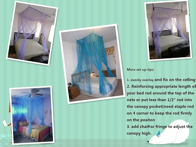 OctoRose Four Post Mosquito Net for Bed Canopy -Fits Queen, King, California King Beds-Indoor & Outdoor Use- SageGreen