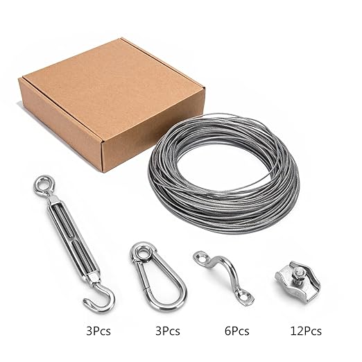 Globe String Light Suspension Kit, Outdoor Light Guide Wire, Vinyl Coated Stainless Steel Steel Cable,Include 150ft Transparent PVC and 304 Stainless Steel Wire Cable, Turnbuckle and Hooks