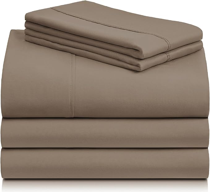 LuxClub 5 PC Split King Sheet Set, Breathable Luxury Bed Sheets, Deep Pockets Wrinkle Free Cooling Sheets Machine Washable Hotel Bedding Silky Soft - Dark Khaki Split King